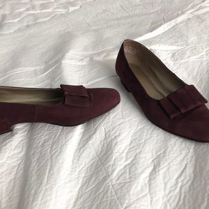 Plum suede flats 7.5 Medium.   Cute heel detail